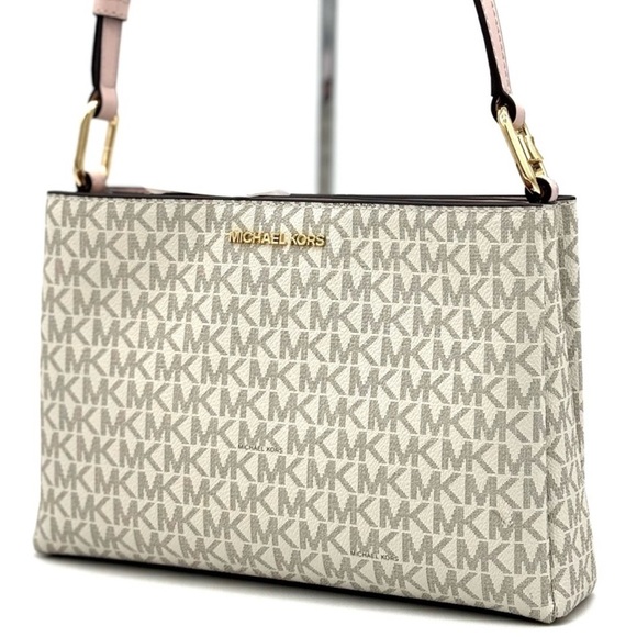 Michael Kors Trisha Medium Triple Compartment Crossbody Bag Powder Blush Multi - Picture 1 of 11